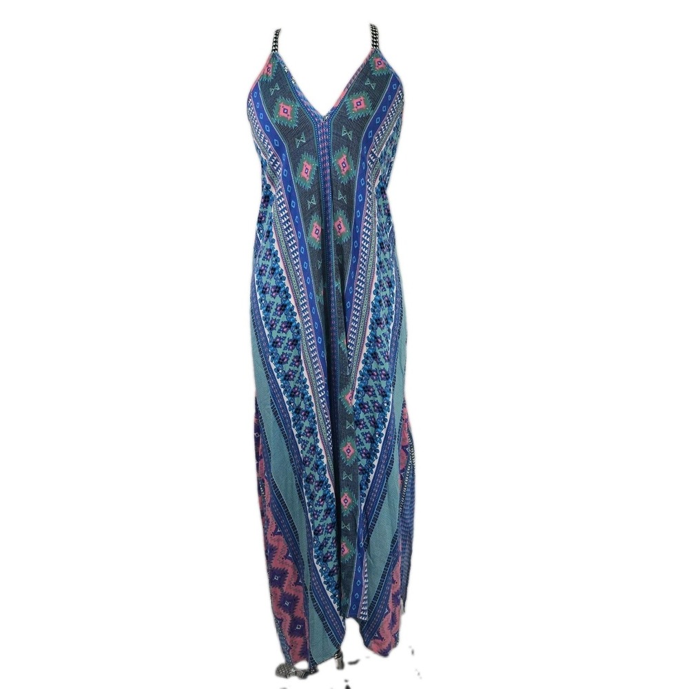 HALE BOB Size Medium Blue Abstract Paisley Print V-neck Swim Cover Maxi Dress